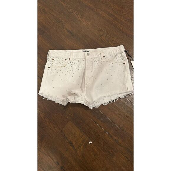 Re/done & Pam Crystal Mid-rise White Denim Shorts Size 32 (10-12) - Picture 10 of 14